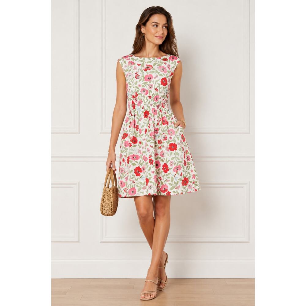 Kate Spade Garden Bloom Floral Dress Cotton Fit & Flare Pockets Size 8